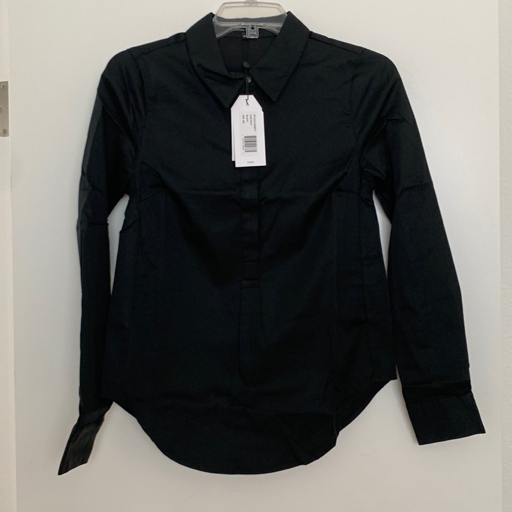 NWT Elbe Black Half-Placket Blouse Universal Standard Size 4XS (00-0)